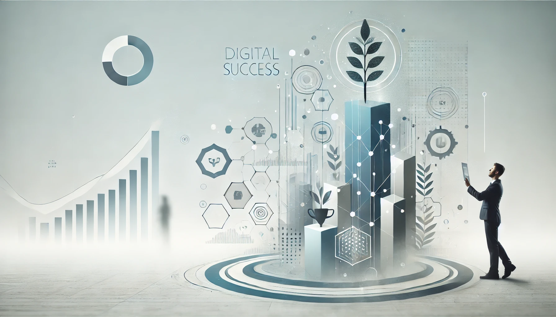 DALL·E 2025-03-01 17.32.32 – A minimalistic and clean digital success concept illustration. The image should depict abstract technology, business growth, and innovation with soft